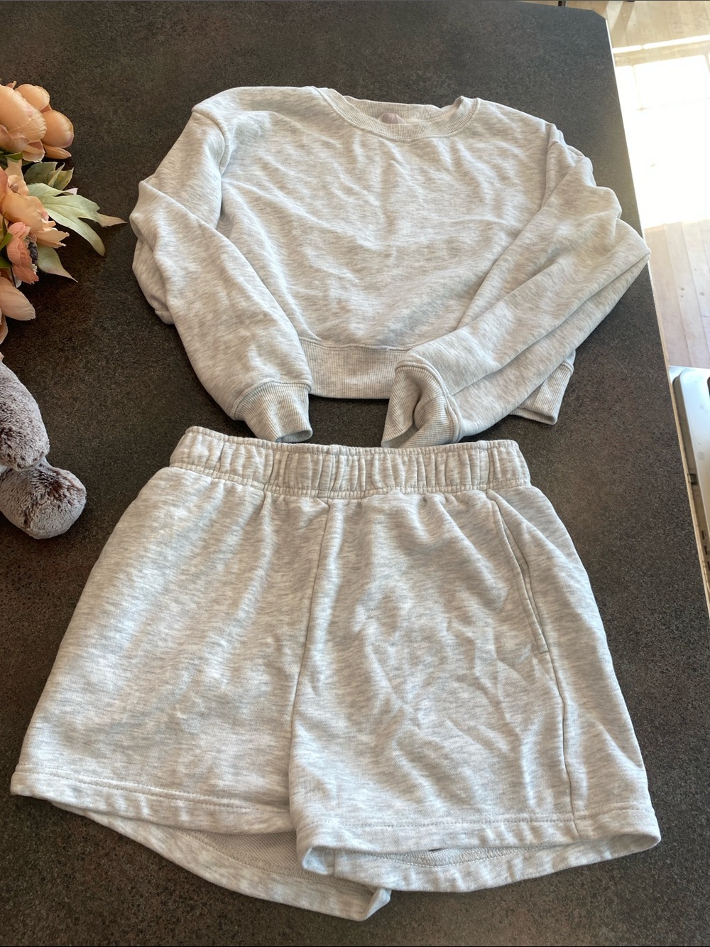 Jockey Light Gray Cropped Sweatshirt and Shorts Set